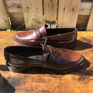 Zara brown studded leather loafer